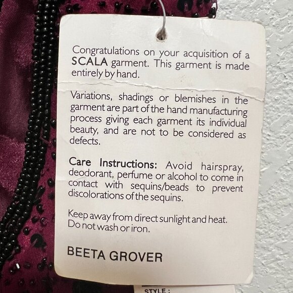 NWT SCALA Sequined Evening Beaded Halter Silk Burgundy Maxi Prom Dress L 9-10 - Picture 10 of 15